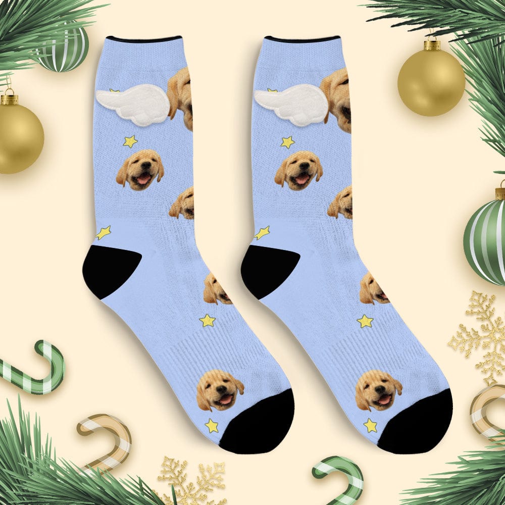 Custom Dog Face Socks Pink and Blue 3D Magnetic Wing Socks for Pet Lover - Image 2