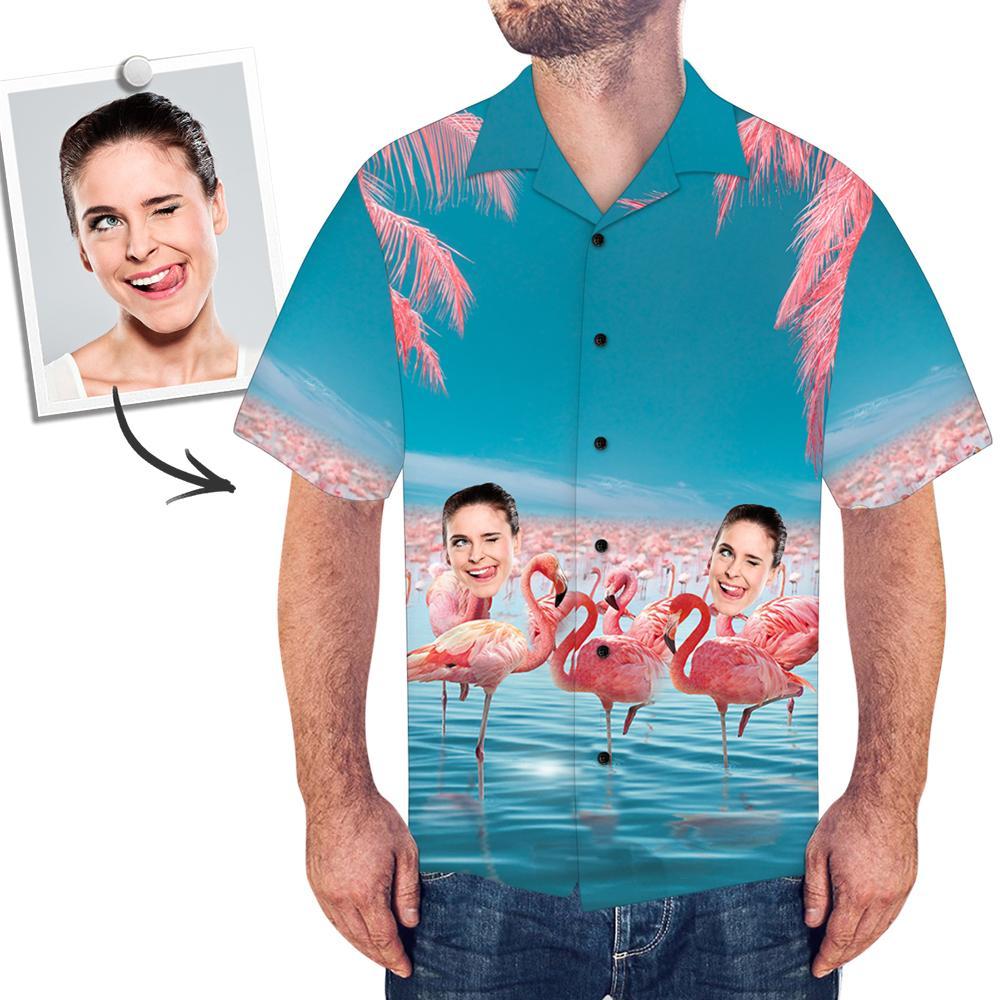 Custom Hawaiian Shirts with Face Gift - Flamingo & Sea