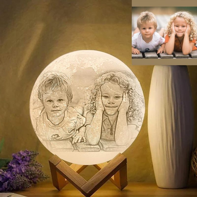 Custom Photo Moon Lamp Gift For Kid – Tap Three Colors