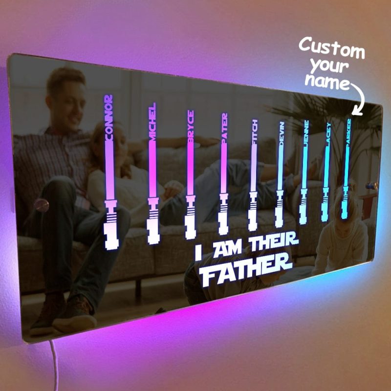 Personalized I Am Their Father Mirror Light Custom Name Light Up Mirror Father’s Day Gifts