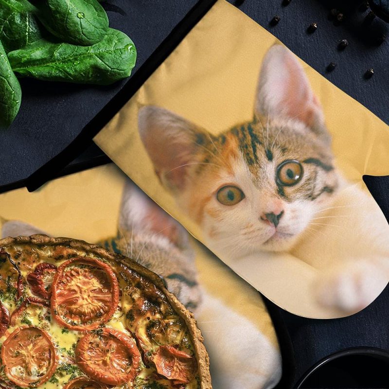 Photo Oven Mitts & Pot Holders Set Baking Set Kitchen Gift For Cat Lover