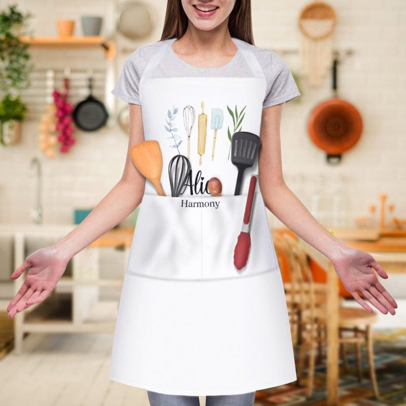 Custom Text Adjustable Apron with Pockets Gift for Her