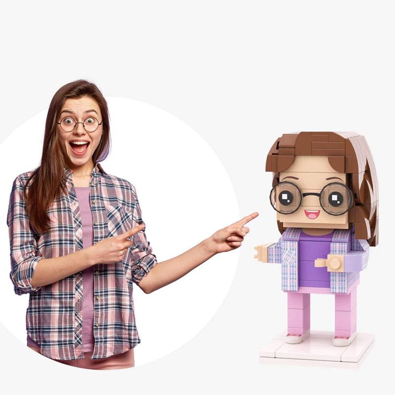 Full Body Customizable 1 Person Custom Brick Figures Perfect Gift For Her (Not Assembled) – Women’s Plaid Shirt