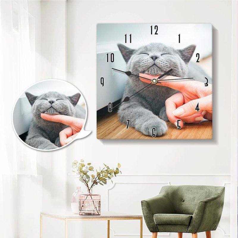 Picture Clock Custom Wall Clock Cat Memorial Gift For Cat Lovers – 20*20cm