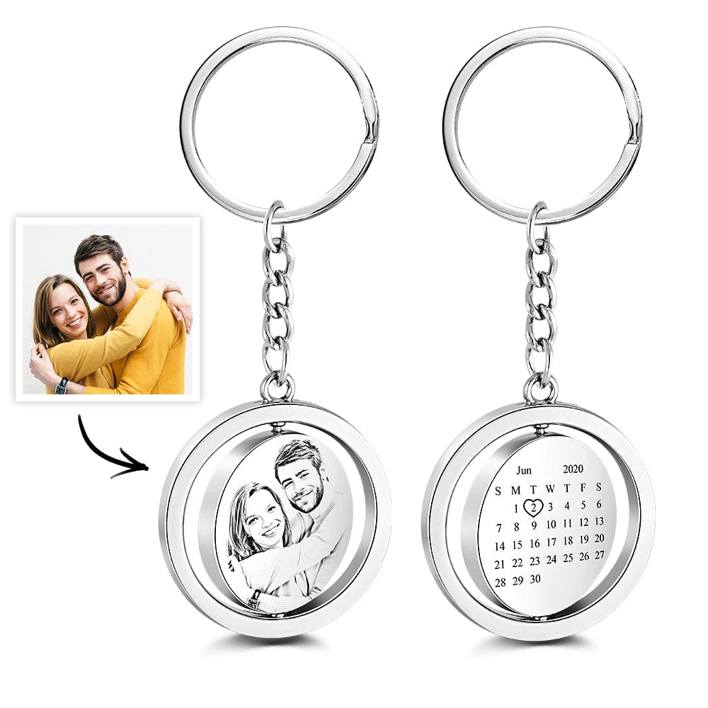 Custom Photo Calendar Keychain Rotate Special Date Couple Anniversary Gifts - Image 2