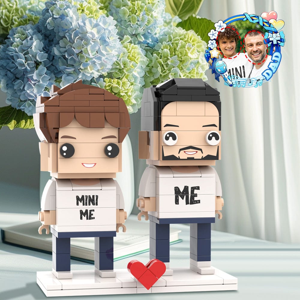 Customizable Head 2 People Custom Brick Figures Matching Mini Me Shirt Gift for Daddy On Father's Day
