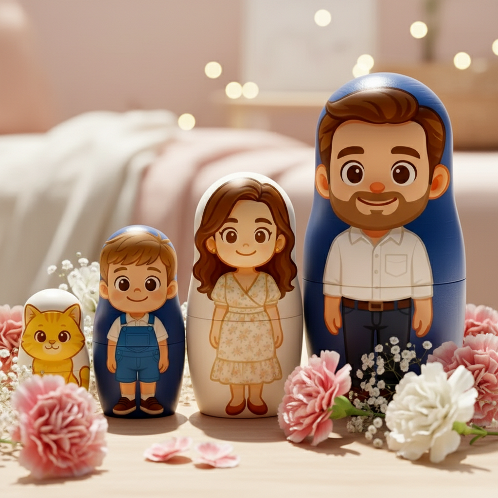 Personalized Portrait Nesting Doll Custom Photo Family Portrait Cartoon Style Gift Photo Anniversary Gift - Image 2
