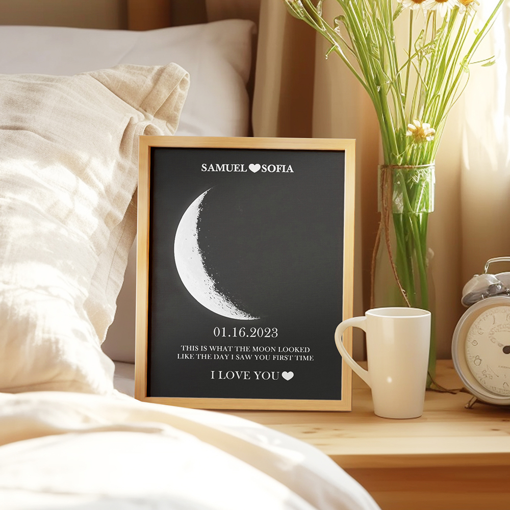 Custom Silver Moon Phase and Names Wooden Frame with Your Text Custom Couple Art Frame Best Valentine's Day Gift - soufeeluk - Image 2
