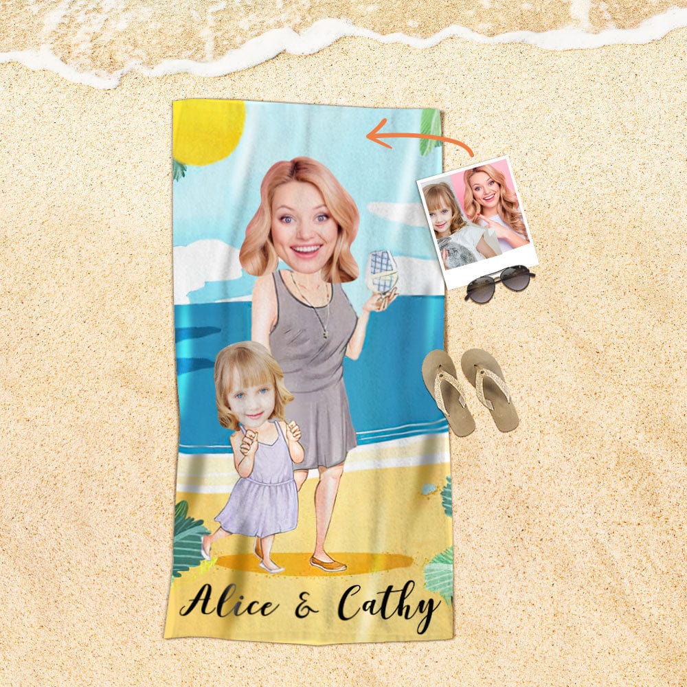 Custom Face Beach Towel Personalized Mommy and Me Beach Towel Funny Gift for Summer - Image 2