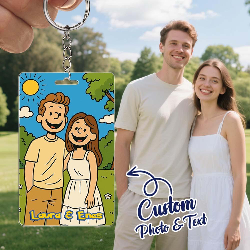 Custom Cartoon Portrait Keyring Art Gift Personalized Acrylic Keychain Gift Personalized Photo Gift for Him & HerUS - Image 2