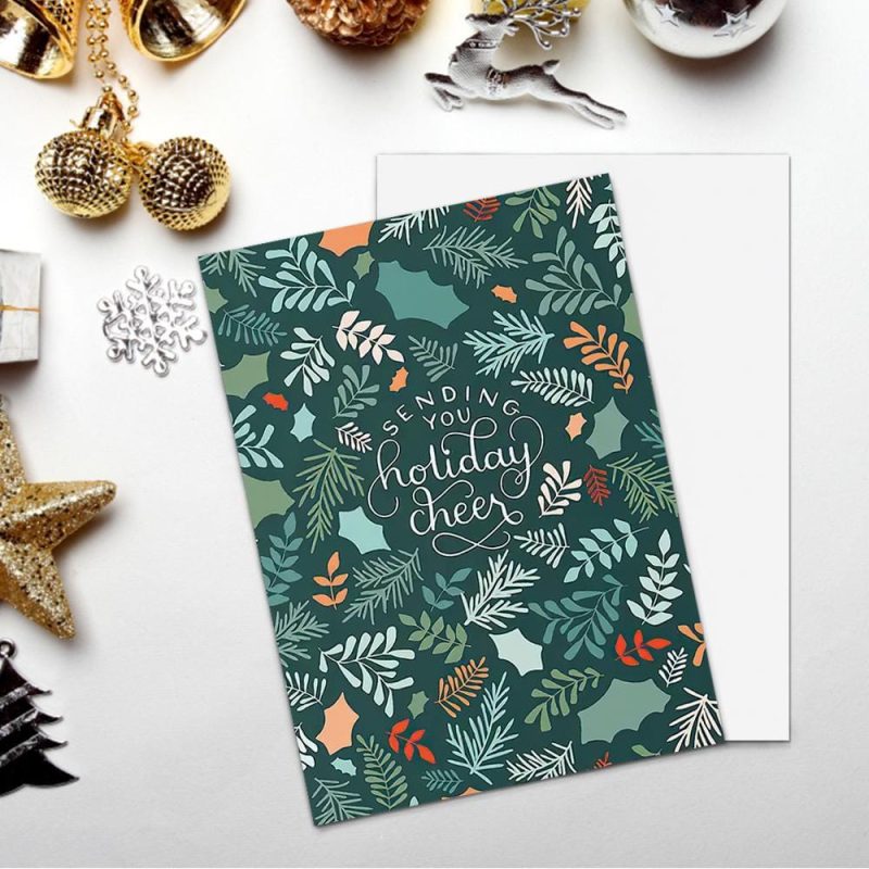 Illustrated Botanical Christmas Card Sending Cheer-Vertical Card