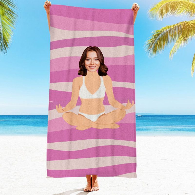 Custom Face Beach Towel Personalized White Bikini Beauty Style Beach Towel Funny Gift for Summer