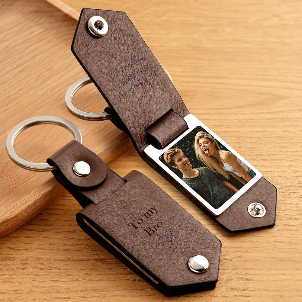 Drive Safe Keychain for Bro Custom Leather Keyring with Text Gifts