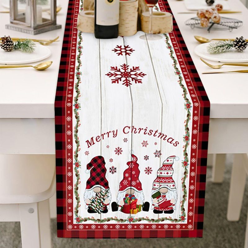 Christmas Runner Red With Gnomes Elf Gifts for Friends Multi-size