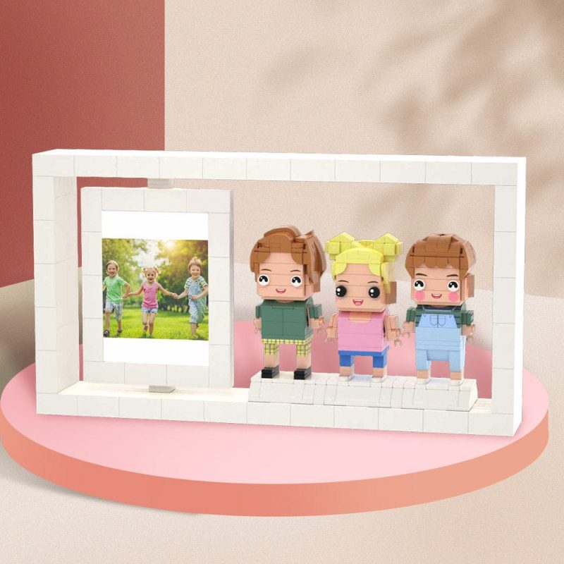 Creative Children’s Growth Record Photo Frame Full Body Customizable 3 People Custom Brick Figures Photo Frame Small Particle Block