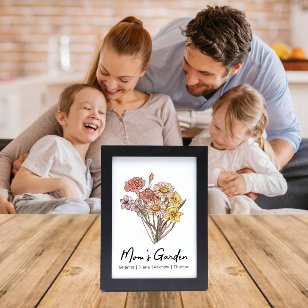 Personalized Birth flower Bouquet Black Names Frame Gift for Mom - Image 2