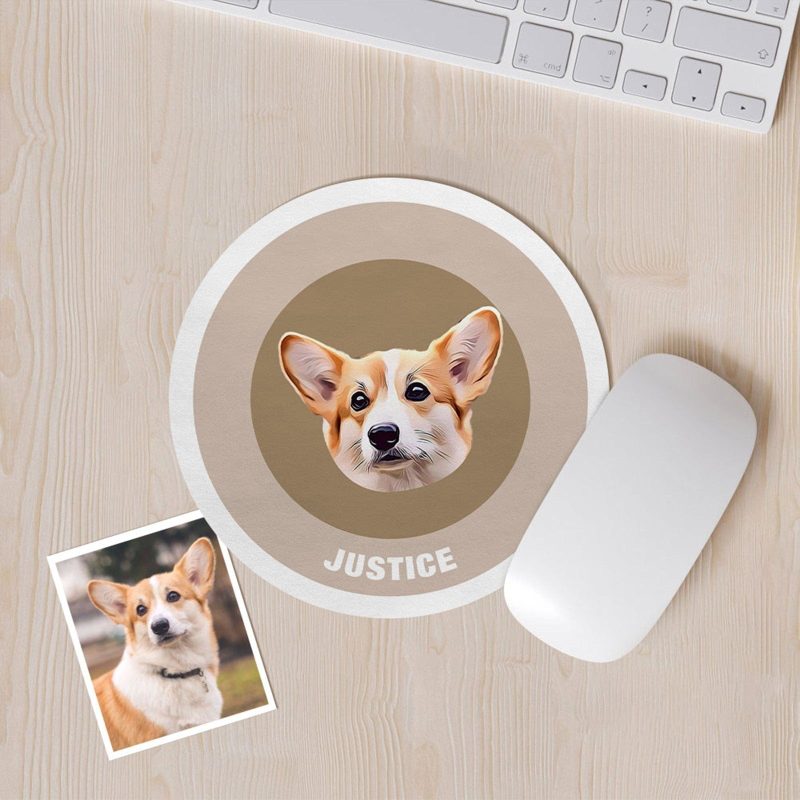 Custom Round Mouse Pad Personalized Pet Face with Name Gift for Pet Lover – Khaki