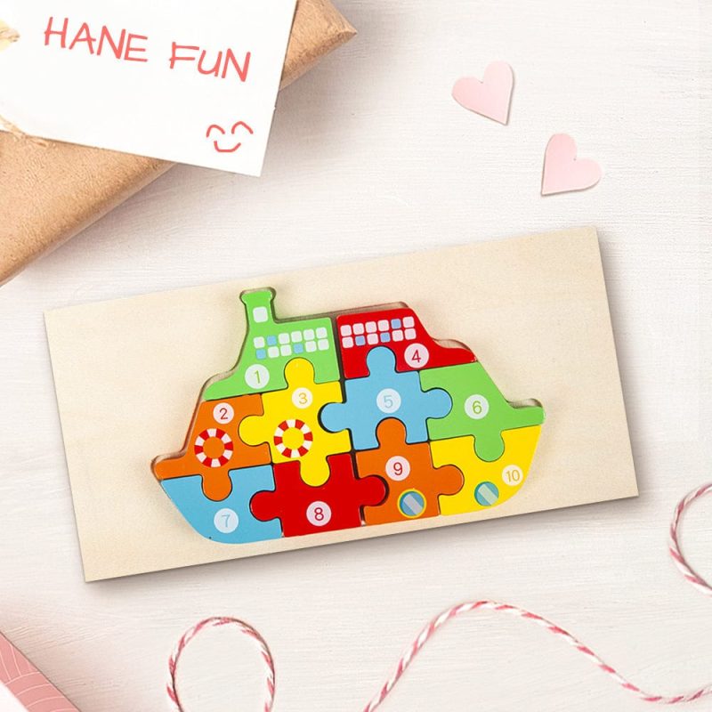 Wooden 3D Jigsaw Puzzle Ship Number Block Puzzles Educational Learning Montessori Toys for Toddlers