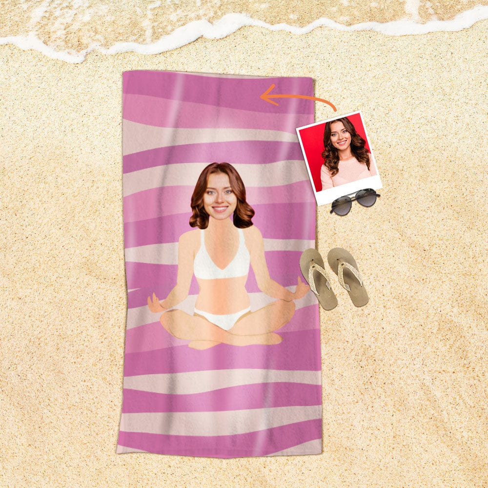 Custom Face Beach Towel Personalized White Bikini Beauty Style Beach Towel Funny Gift for Summer - Image 2