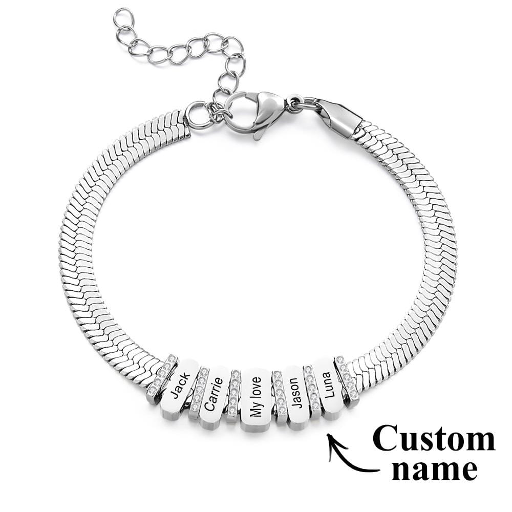 Snake Shaped Chains with Custom Diamond Family Beads Customized with Family Name Giving a Special Gift for Couple - Image 2