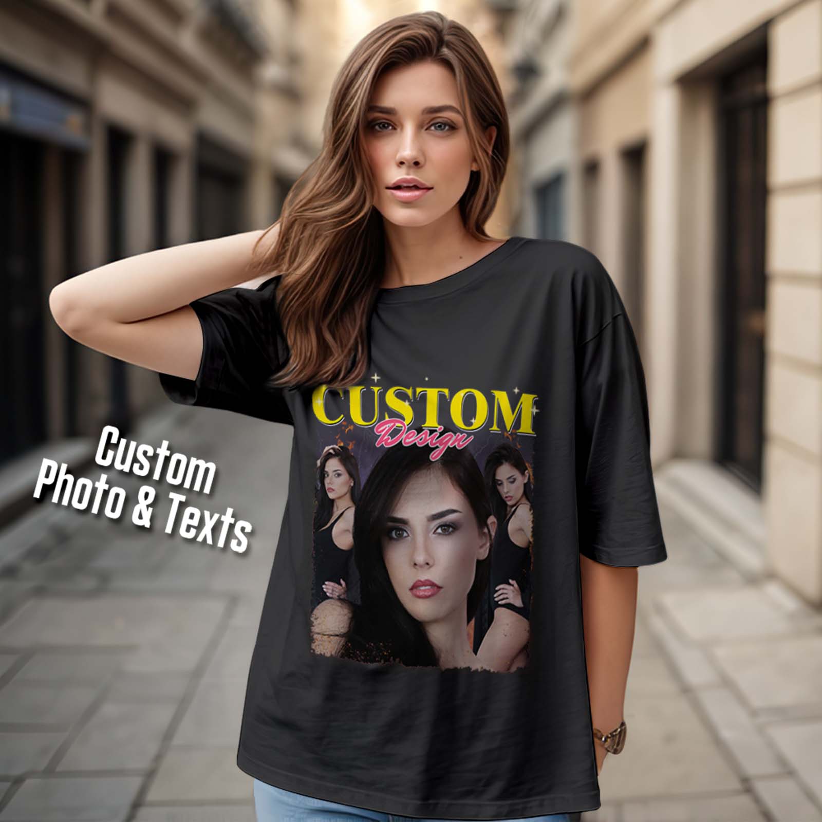 Custom Photo Bootleg Tee T-shirts Gifts for Her - Image 2