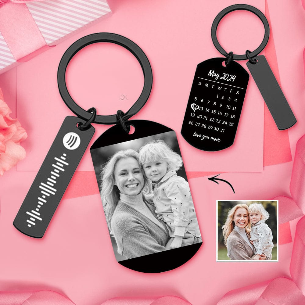 Mother's Day Gift Personalized Spotify Calendar Keychain Custom Picture & Music Song Code Couples Photo Keyring Gifts for Valentine's Day