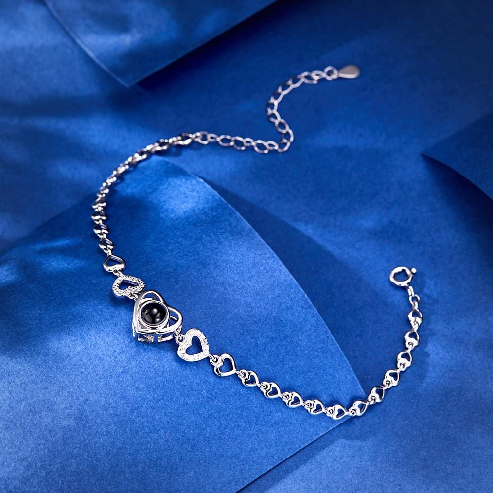 Custom Photo Projection Heart Link Bracelet Personalized Sterling Silver Bracelet - Image 2