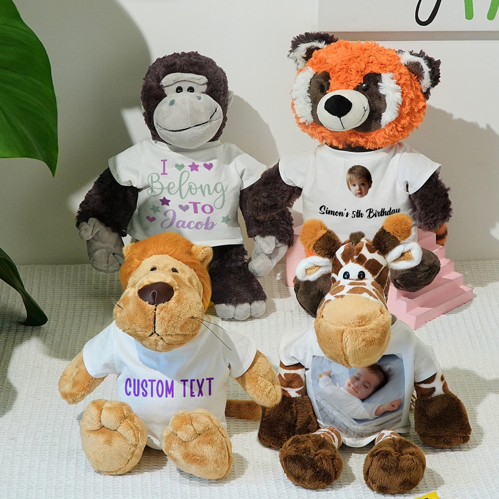 Personalized Animal Plush Stuffed Toy Birth Announcement Gift for Baby Shower - Image 3