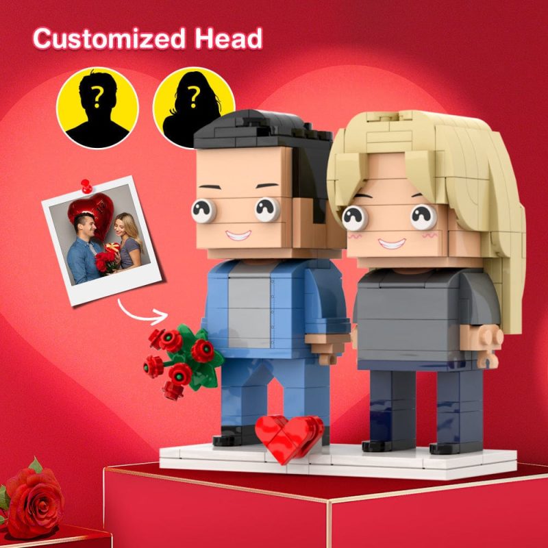 Valentine’s Day Couple Holding Rose Gift Brick Figures Personalized Couples Brick Figures Small Particle Block