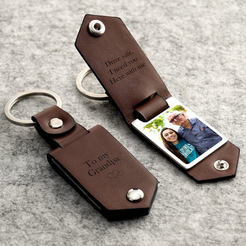 Drive Safe Keychain for Grandpa Custom Leather Keyring with Text Gifts