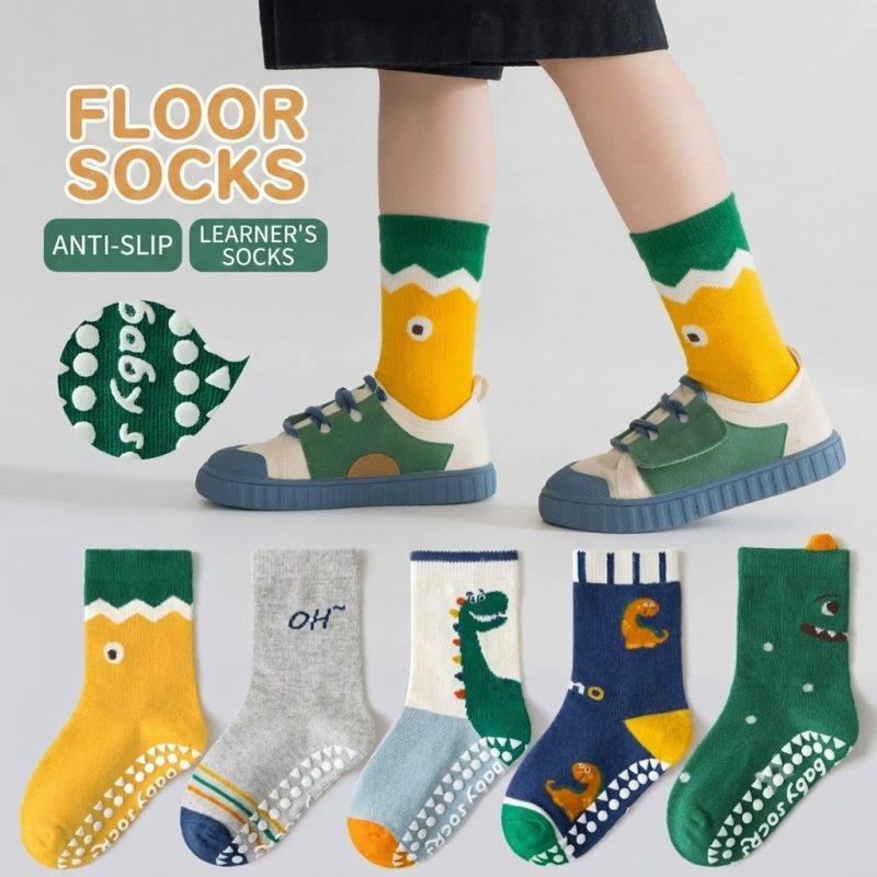 Non Slip Toddler Socks With Grippers Cute Cartoon Dinosaur Baby Grip Socks Anti Skid Floor Socks For Infant Kids Boys Girls 8