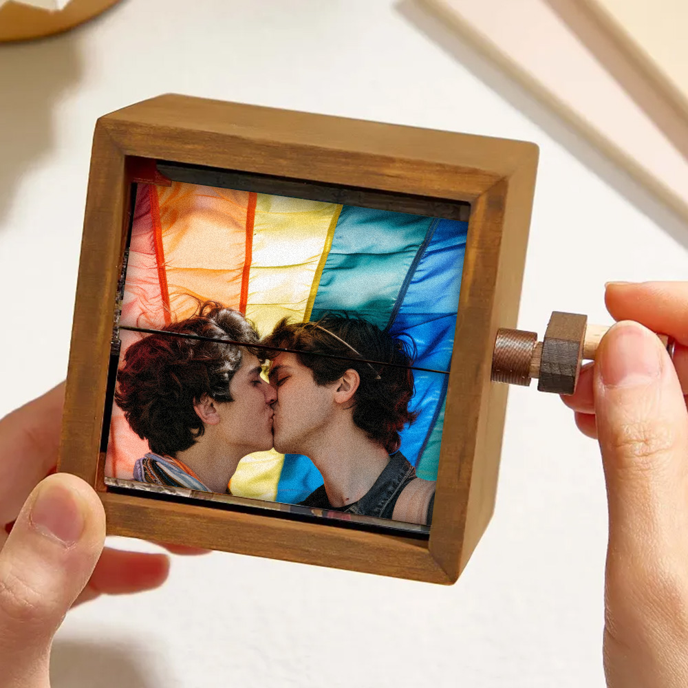 Custom Photo Flipbook Frame Animation Machine Mechanical Rainbow Hand-cranked Photo Album with Light Unique LGBT Pride Gift for Him & Him - Image 2