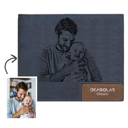 Men’s Custom Photo Wallet – Blue Leather