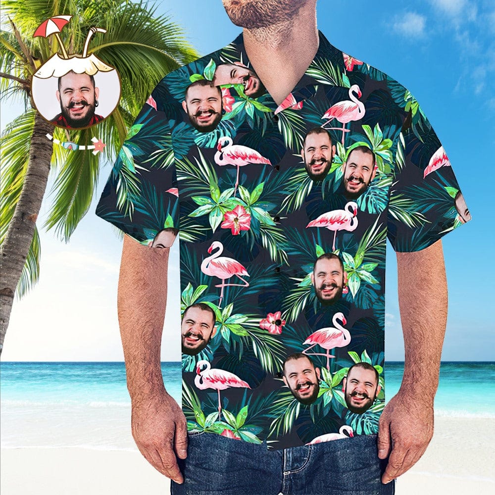 Face Hawaiian Shirt - Leaves & Flamingo Pattern - Image 2