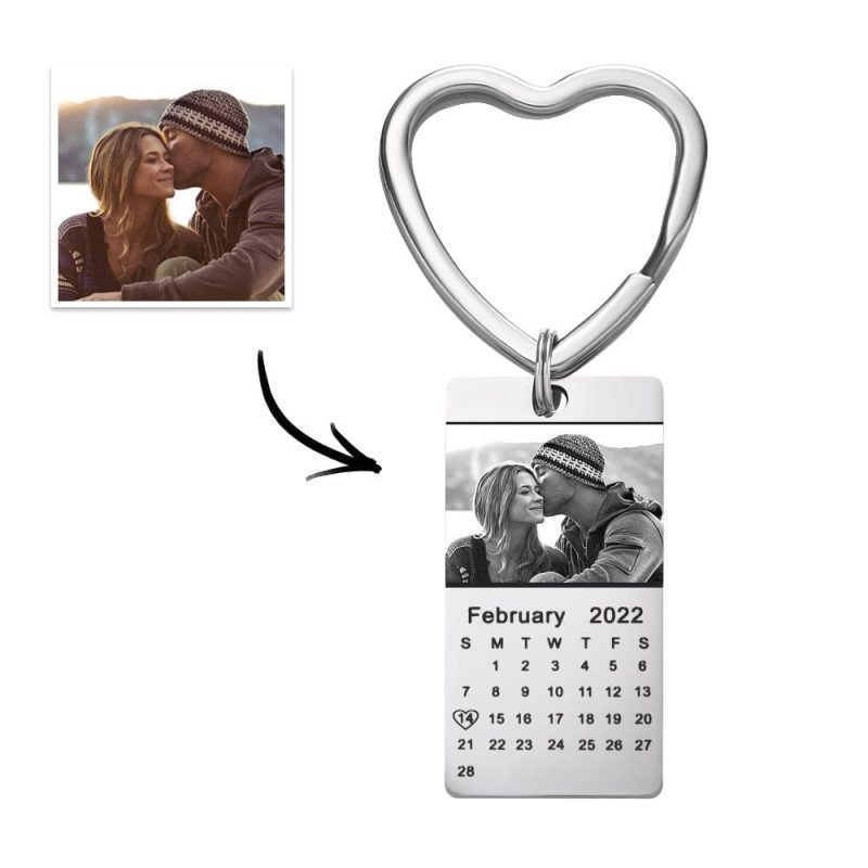 Custom Photo Calendar Keychain with Heart Love Date Stainless Steel Souvenir