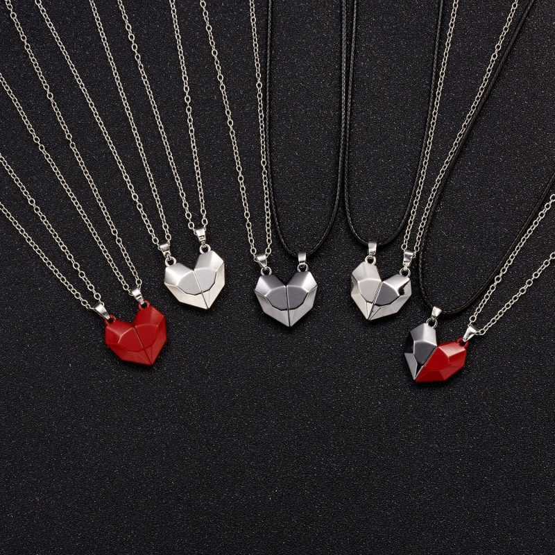 Magnetic Heart Necklace Matching Necklaces For Friends Valentines Gift For Couple Red&Black