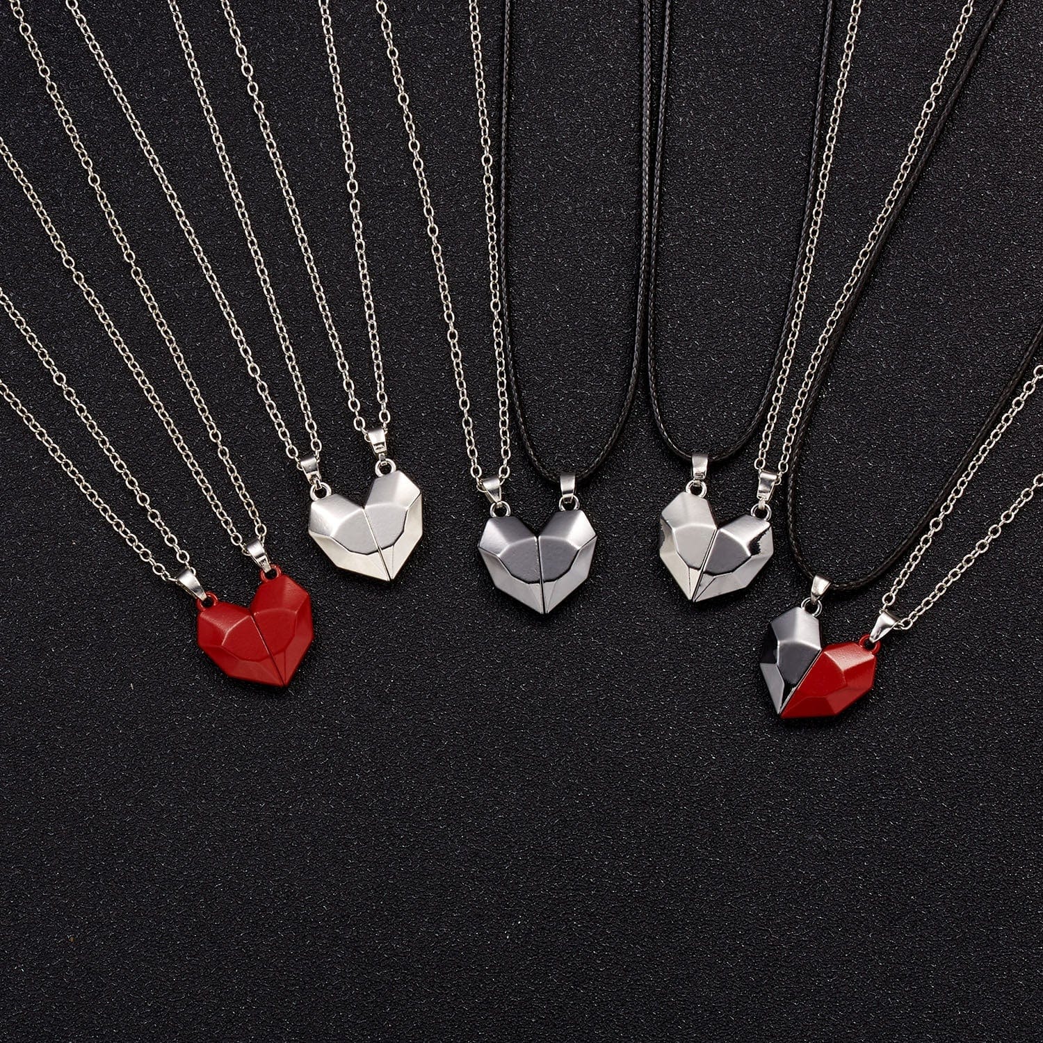Magnetic Heart Necklace Matching Necklaces For Friends Valentines Gift For Couple Red&Black
