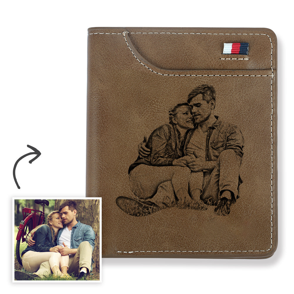Men's Personalized Photo Engraved Wallet Brown Leather