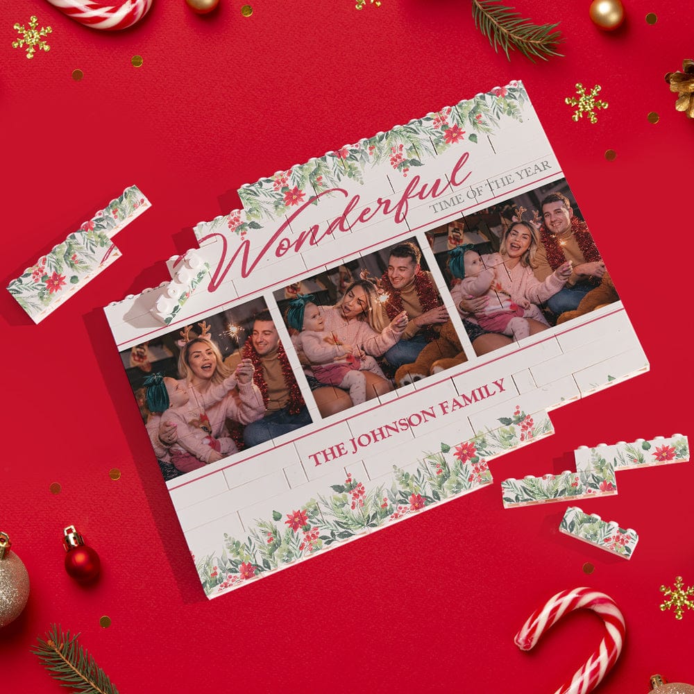 Custom Building Block Puzzle Personalized Horizontal Trio Photo Brick Christmas Wonderful Time - Image 2