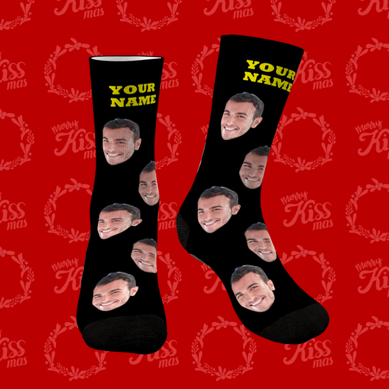 Custom Face Socks With Your Text 3D Preview Colorful Socks Christmas Gifts