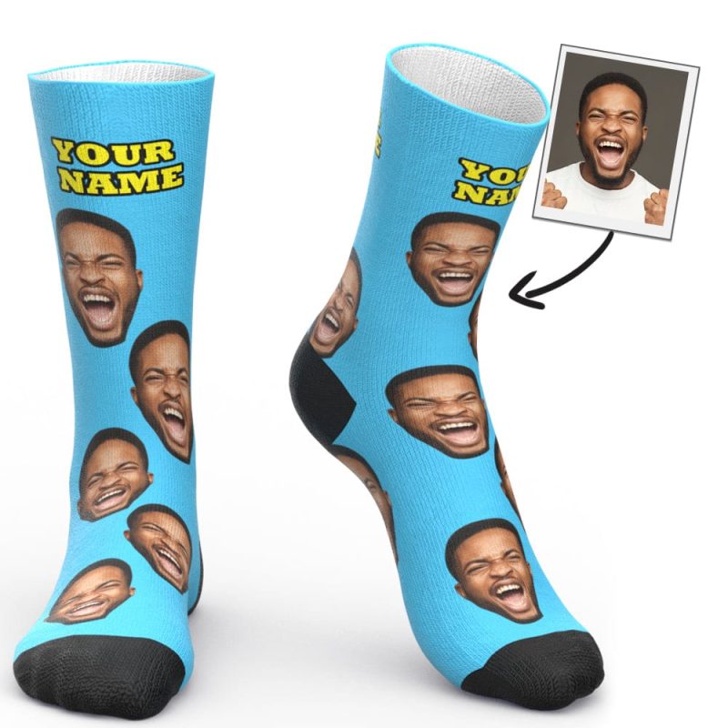 Custom Face Socks With Your Text 3D Preview Colorful Socks Gifts For Him