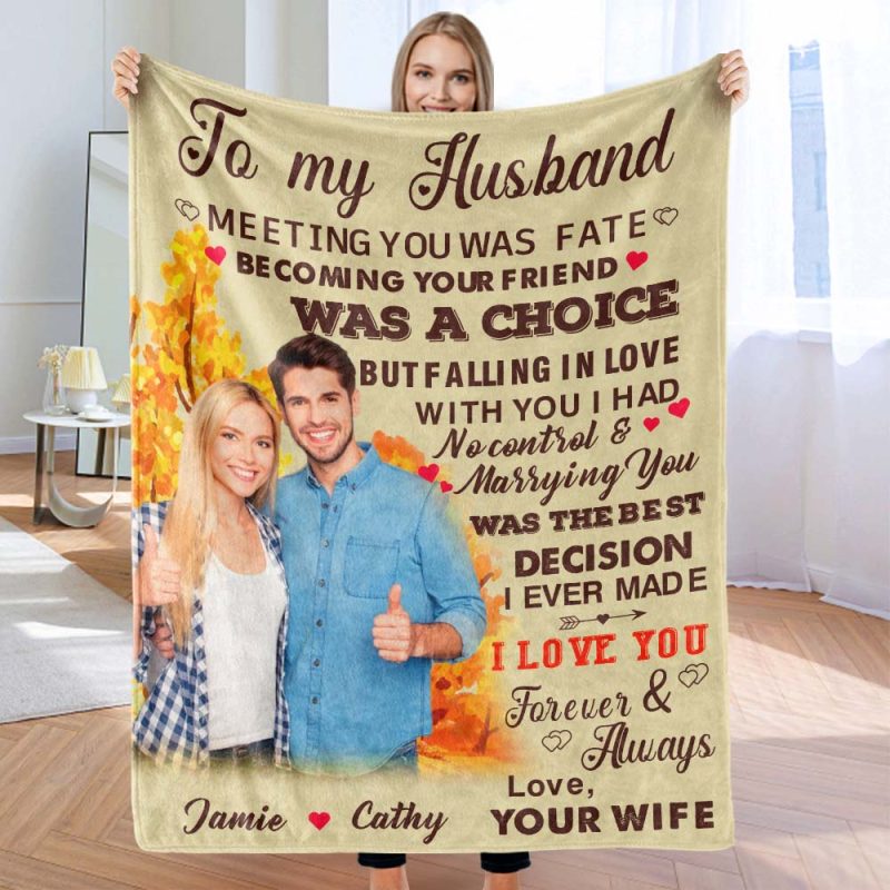 Custom Photo and Name Blanket To My Husband Valentine’s Day Gift