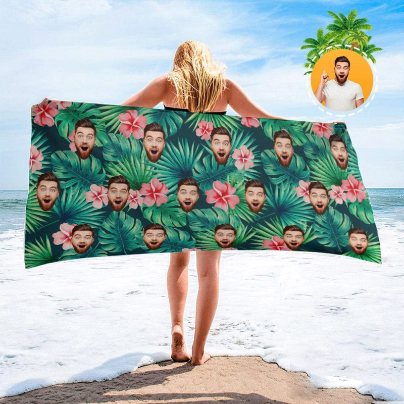 Personalized Beach Towels with Photo Custom Red Flowers Beach Towel