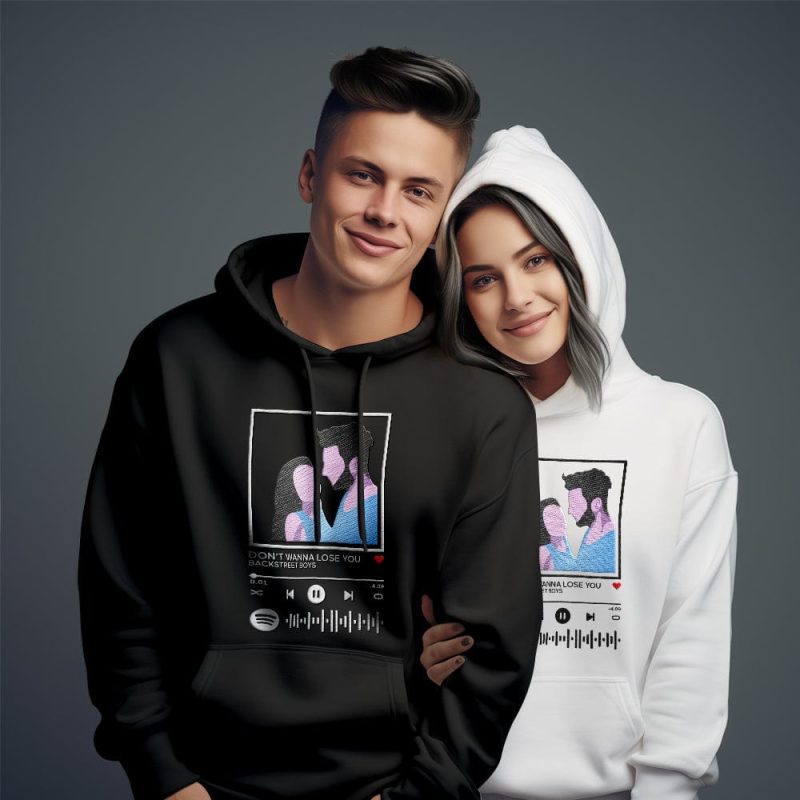 Scannable Spotify Code Embroidered Hooded Hoodie Cartoon Image Music Player Couple Gift