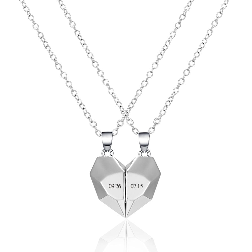 Personalized Matching Necklaces For Friends Magnetic Heart Necklace with Date Anniversary Gifts