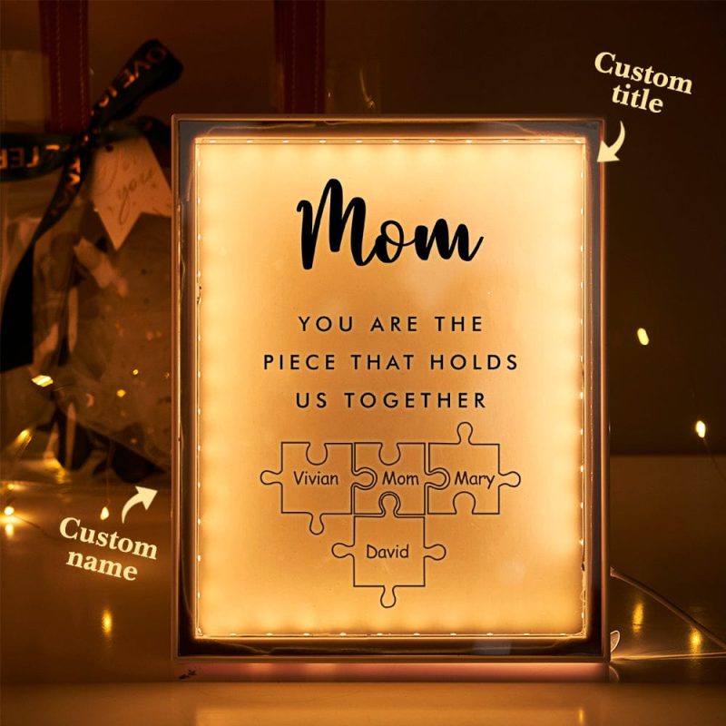 Personalized Name Mirror Light Custom Mom You Are The Piece That Holds Us Together Night Light for Mom