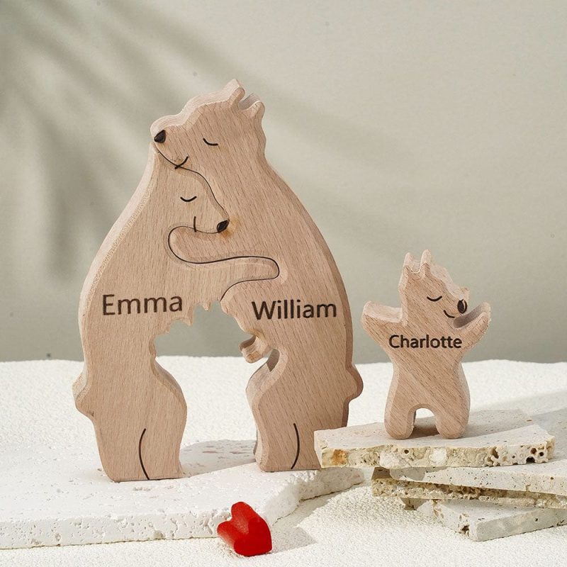 Custom Familes Names Puzzle Wooden Bears Plaque Family Gifts Home Decor Gifts
