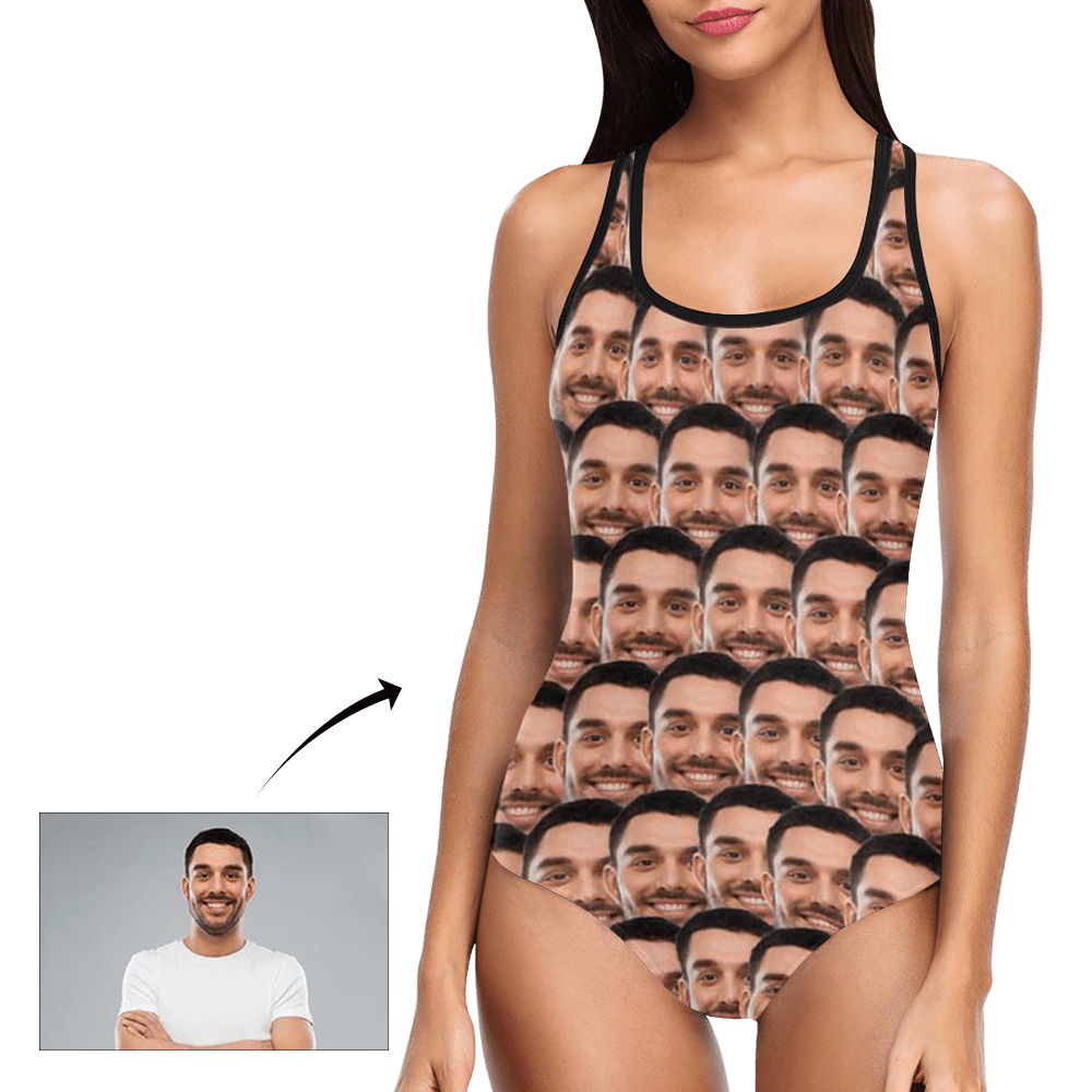 Custom Bathing Suit All Over Print Husband Face Swimwear One Piece Bridesmaid Party Swimsuits - Image 2
