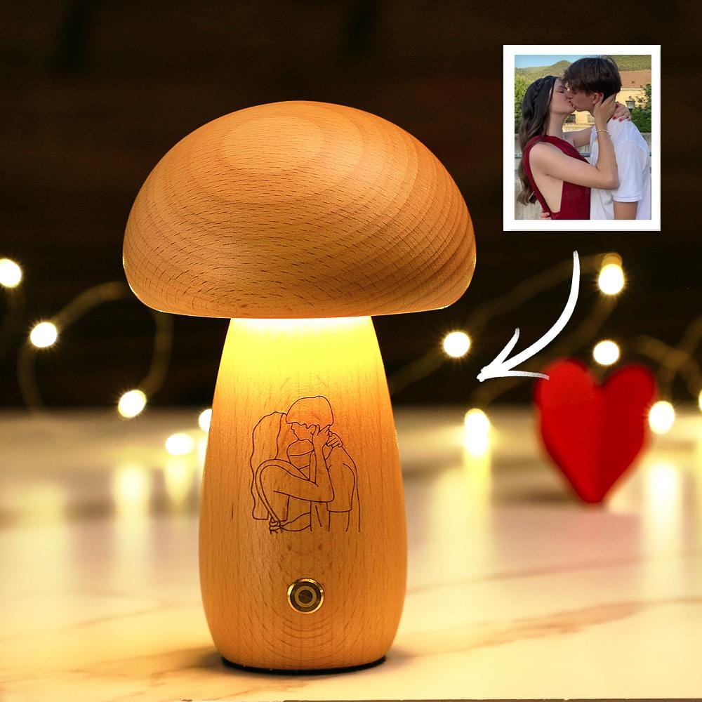 Real Handmade Solid Wood Mushroom Lamp Bedside Ambient Mushroom Night light Cute Little Mushroom Customize photo Gift for Family