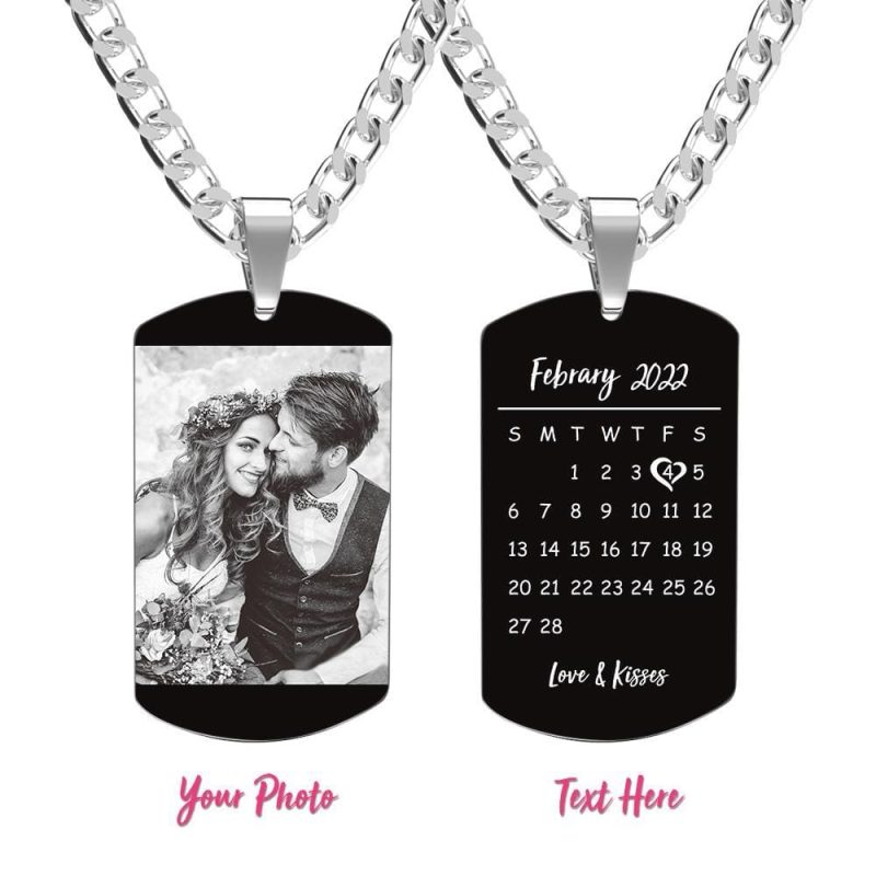 Custom Photo Necklace With Words Photo And Date Gifts for Couple On Anniversary